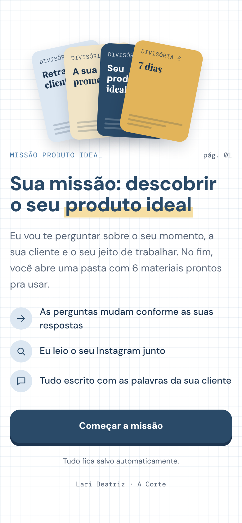 Tela de entrada do Missão Produto Ideal